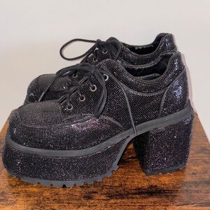 DK#277- NWOB Dolls Kill Current Mood Black Glitter Mary Jane Platform Shoes -11